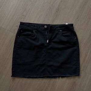 Garage Black Mini Denim Skirt with Raw Hem